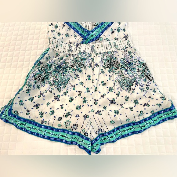 POUPETTE ST BARTH Isabelle Romper in White Green Diagonal Batik Size Large - Picture 7 of 9